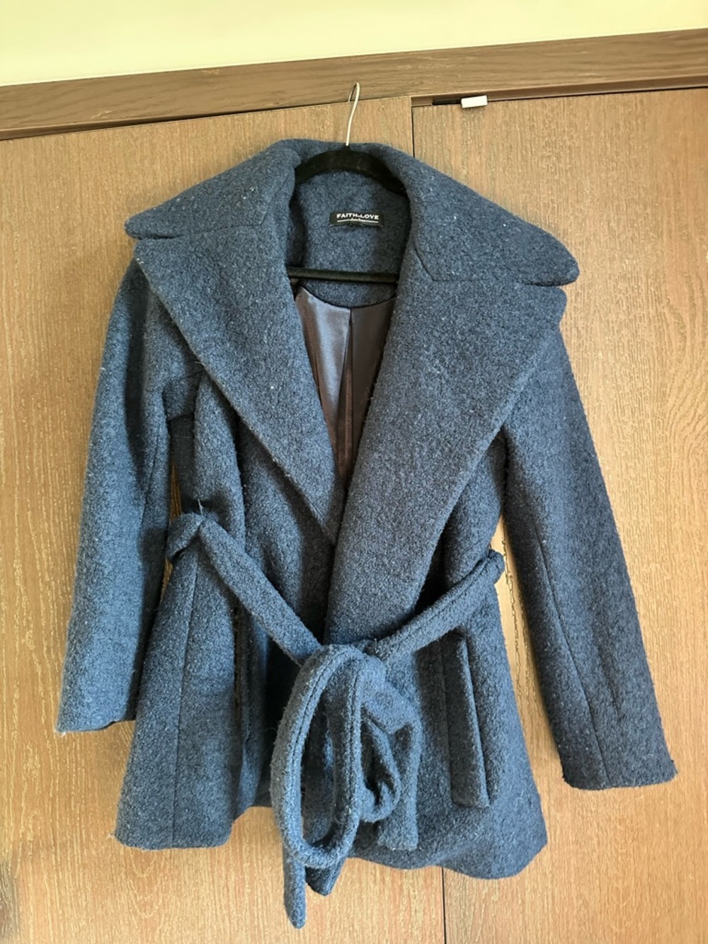 Women's Dark Blue Belted 100% Wool Coat